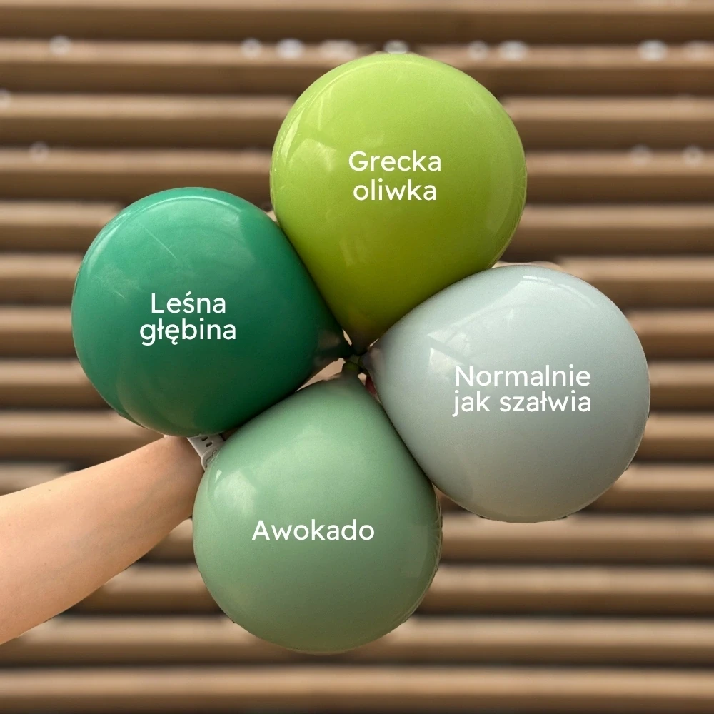 balony zielone lateksowe premium awokado szałwia leśna oliwka.webp