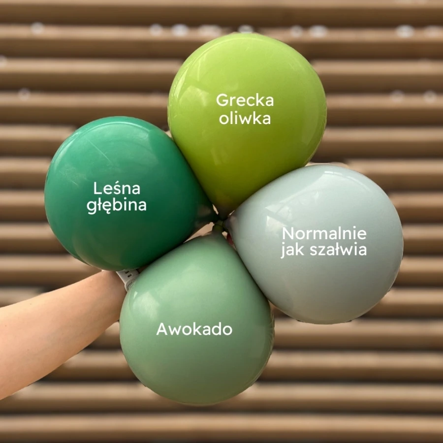 balony zielone lateksowe premium awokado szałwia leśna oliwka.webp