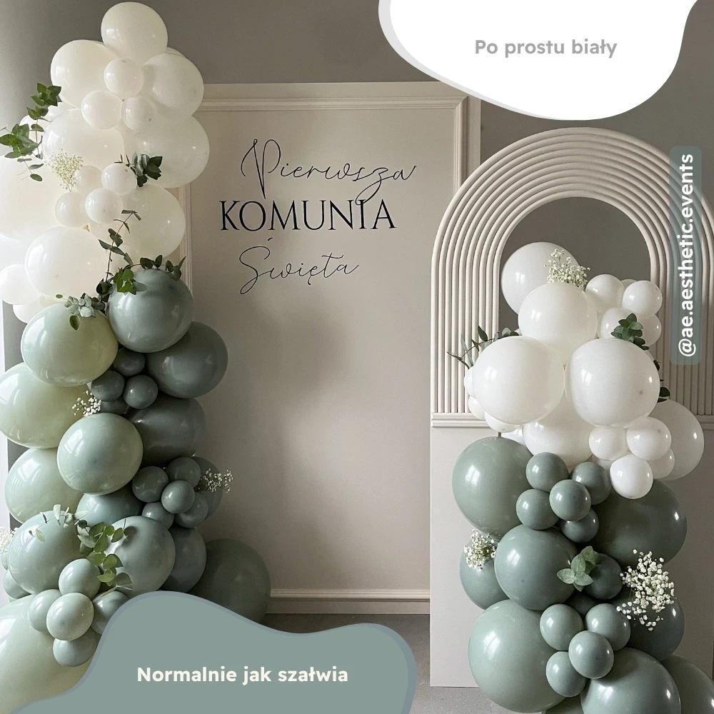 balony lateksowe szałwia zielony biały.webp