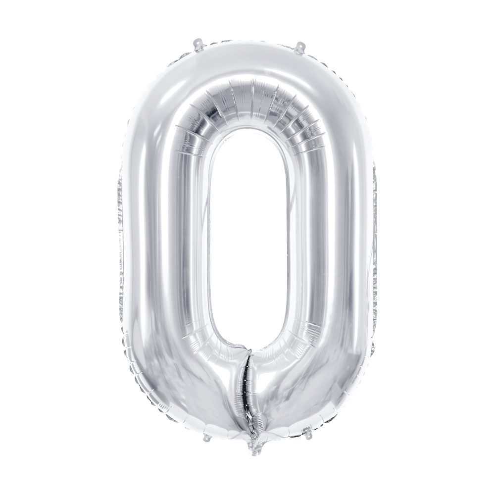 Balon foliowy Cyfra ''0'', 86cm, srebrny.webp