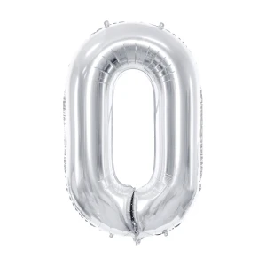 Balon foliowy Cyfra ''0'', 86cm, srebrny błyszczący