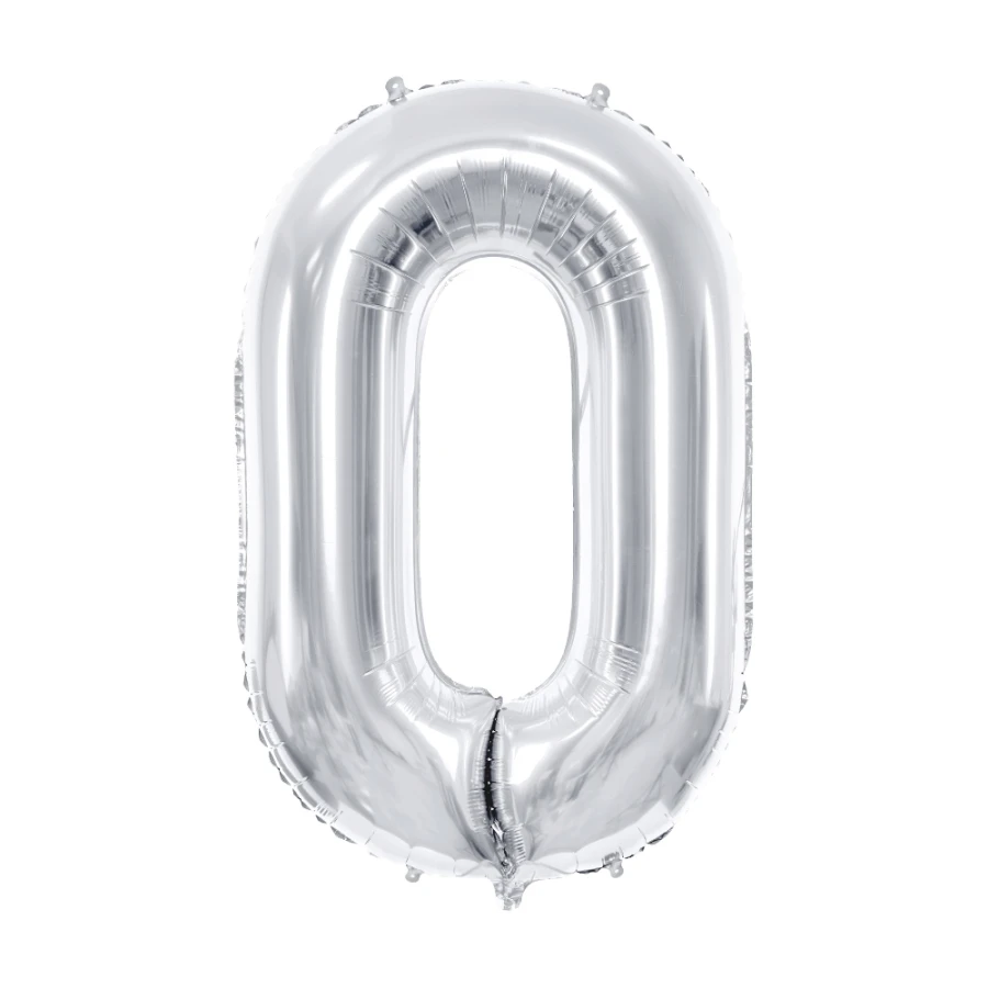 Balon foliowy Cyfra ''0'', 86cm, srebrny.webp