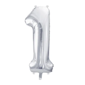 Balon foliowy Cyfra ''1'', 86cm, srebrny błyszczący