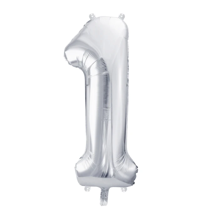 Balon foliowy Cyfra ''1'', 86cm, srebrny.webp
