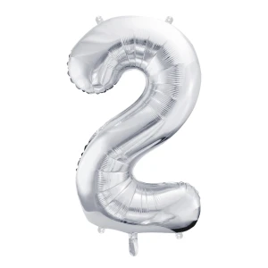 Balon foliowy Cyfra ''2'', 86cm, srebrny błyszczący