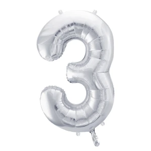 Balon foliowy Cyfra ''3'', 86cm, srebrny błyszczący