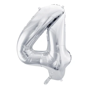 Balon foliowy Cyfra ''4'', 86cm, srebrny błyszczący