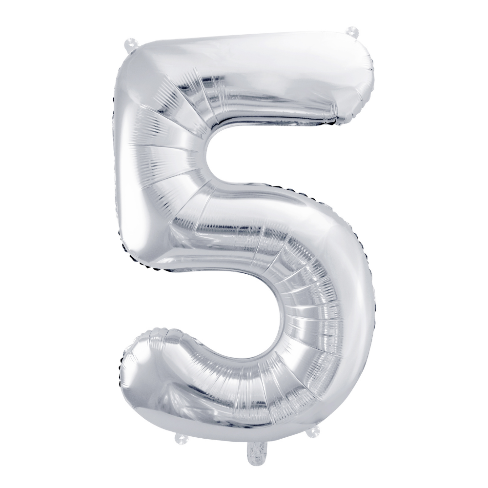 Balon foliowy Cyfra ''5'', 86cm, srebrny.webp