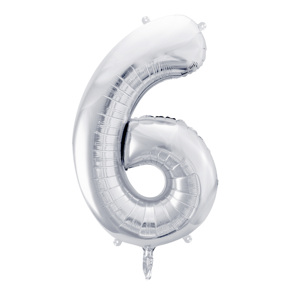 Balon foliowy Cyfra ''6'', 86cm, srebrny.webp