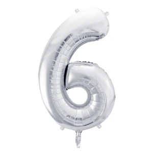 Balon foliowy Cyfra ''6'', 86cm, srebrny błyszczący