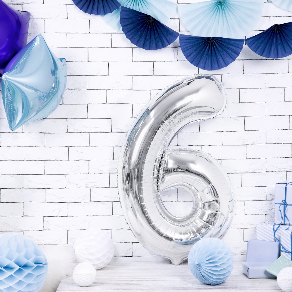 Balon foliowy Cyfra ''6'', 86cm, srebrny1.webp