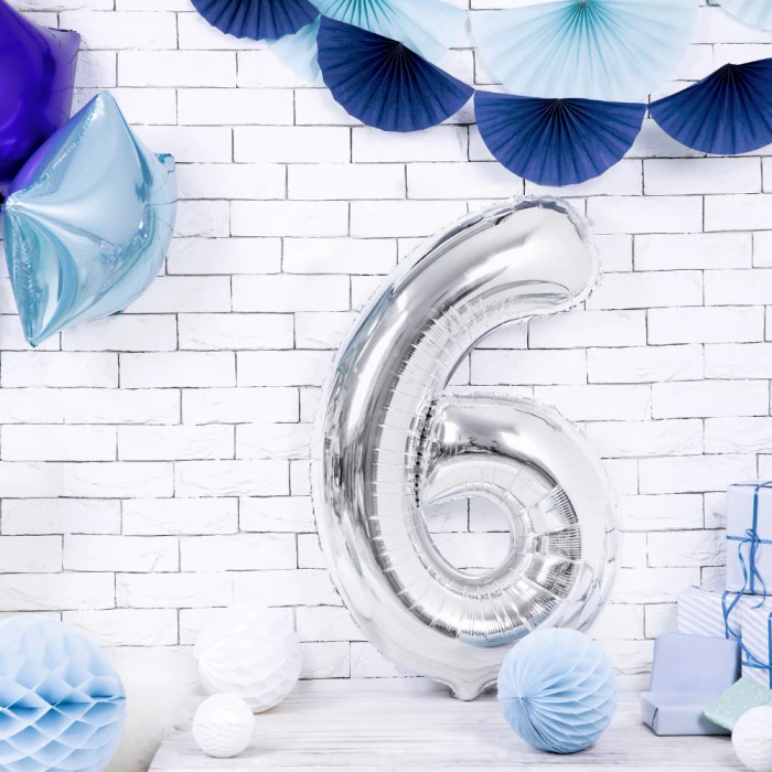 Balon foliowy Cyfra ''6'', 86cm, srebrny1.webp