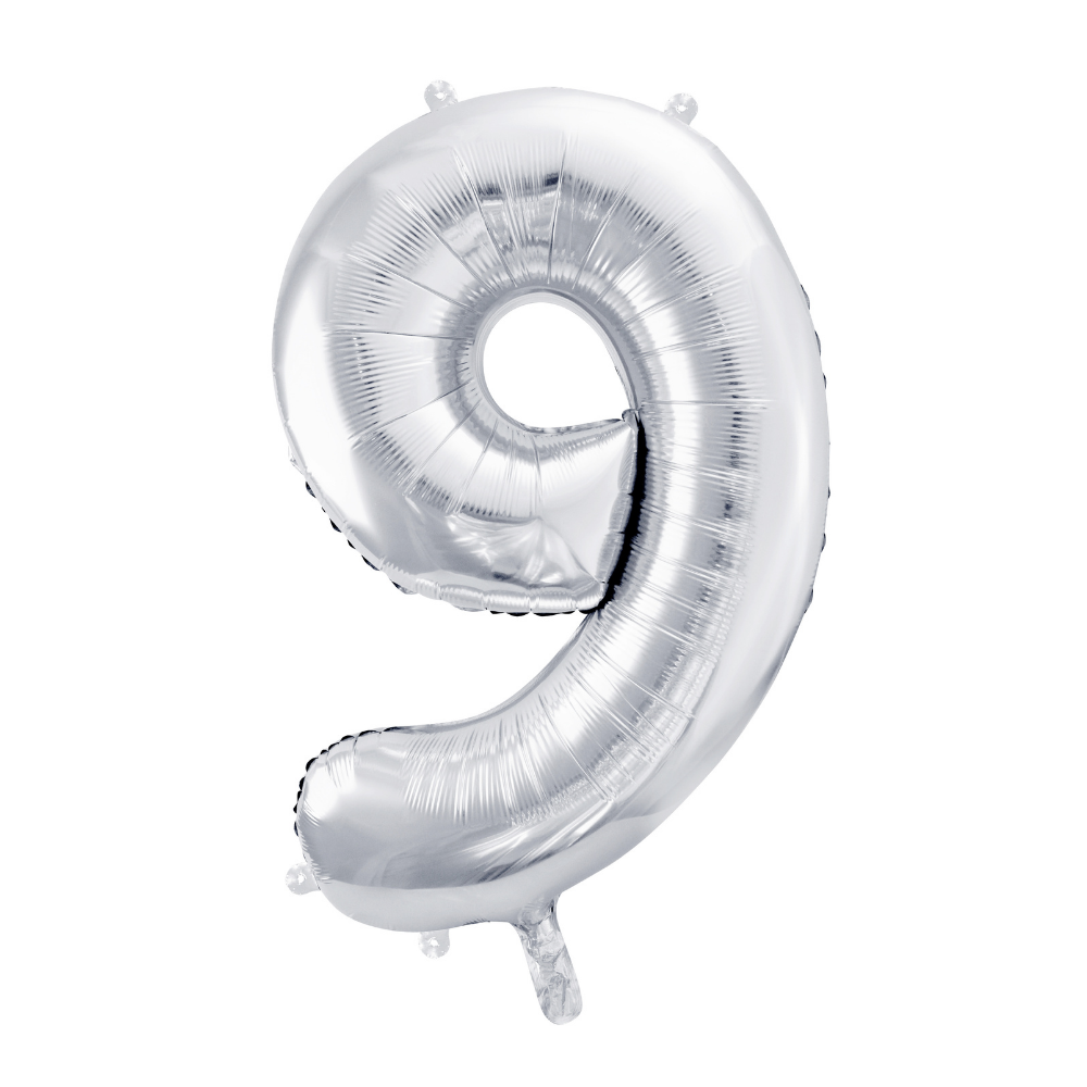 Balon foliowy Cyfra ''9'', 86cm, srebrny.webp