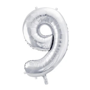Balon foliowy Cyfra ''9'', 86cm, srebrny błyszczący