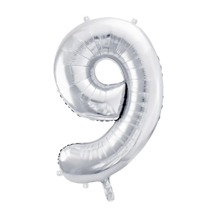 Balon foliowy Cyfra ''9'', 86cm, srebrny.webp