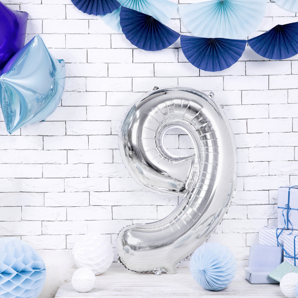 Balon foliowy Cyfra ''9'', 86cm, srebrny1.webp
