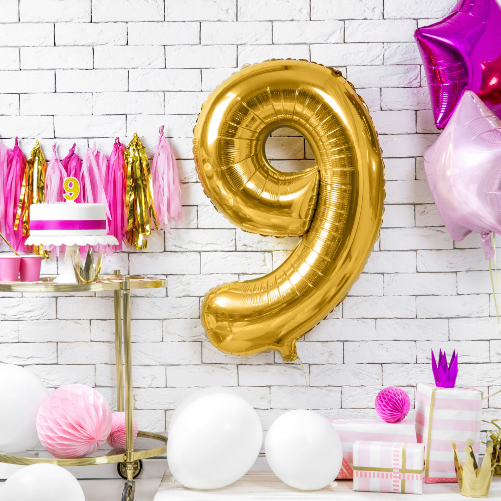 Balon foliowy Cyfra ''9'', 86cm, złoty1.webp