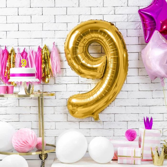 Balon foliowy Cyfra ''9'', 86cm, złoty1.webp