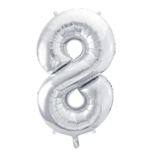 Balon foliowy Cyfra ''8'', 86cm, srebrny błyszczący