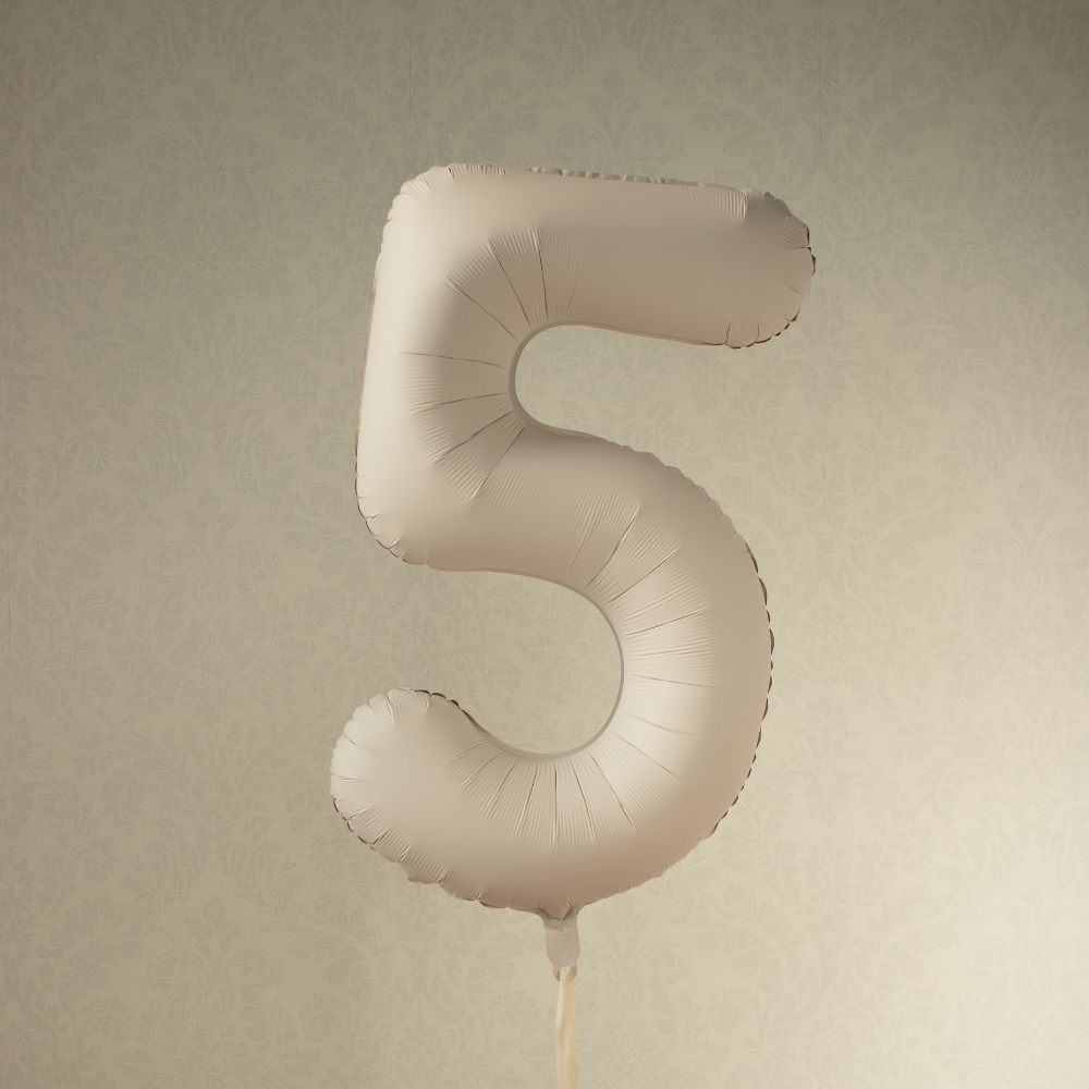 Balon foliowy Cyfra '5', 86cm, jasny beż1.webp