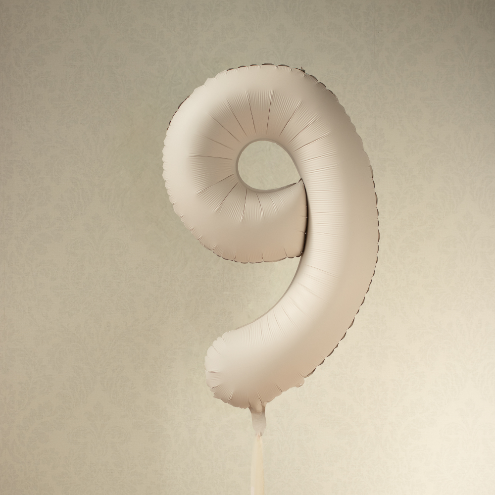 Balon foliowy Cyfra '9', 86cm, jasny beż.webp