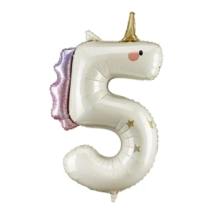 Balon foliowy Cyfra ''5'' Jednorożec, 93cm, mix