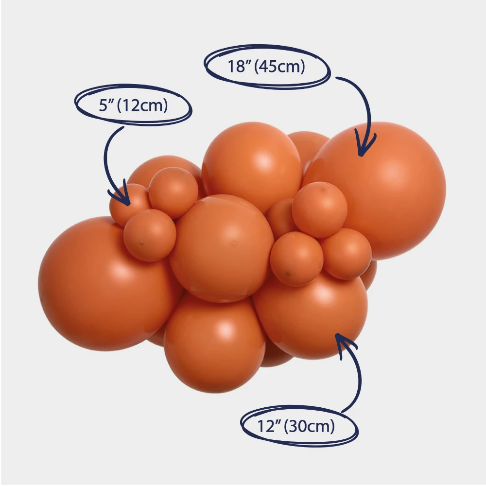 karmelek balon lateksowy girlanda z rozmiarami pomarańczowy.webp