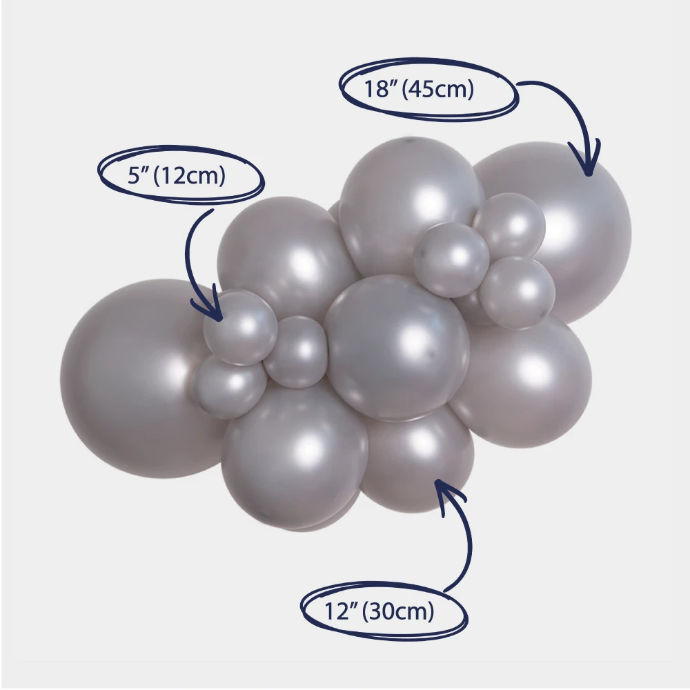 srebrny pyl balon lateksowy girlanda z rozmiarami  srebrny.webp