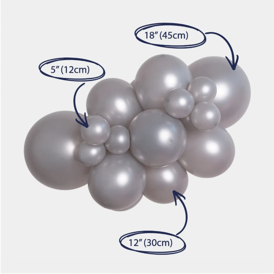 srebrny pyl balon lateksowy girlanda z rozmiarami  srebrny.webp