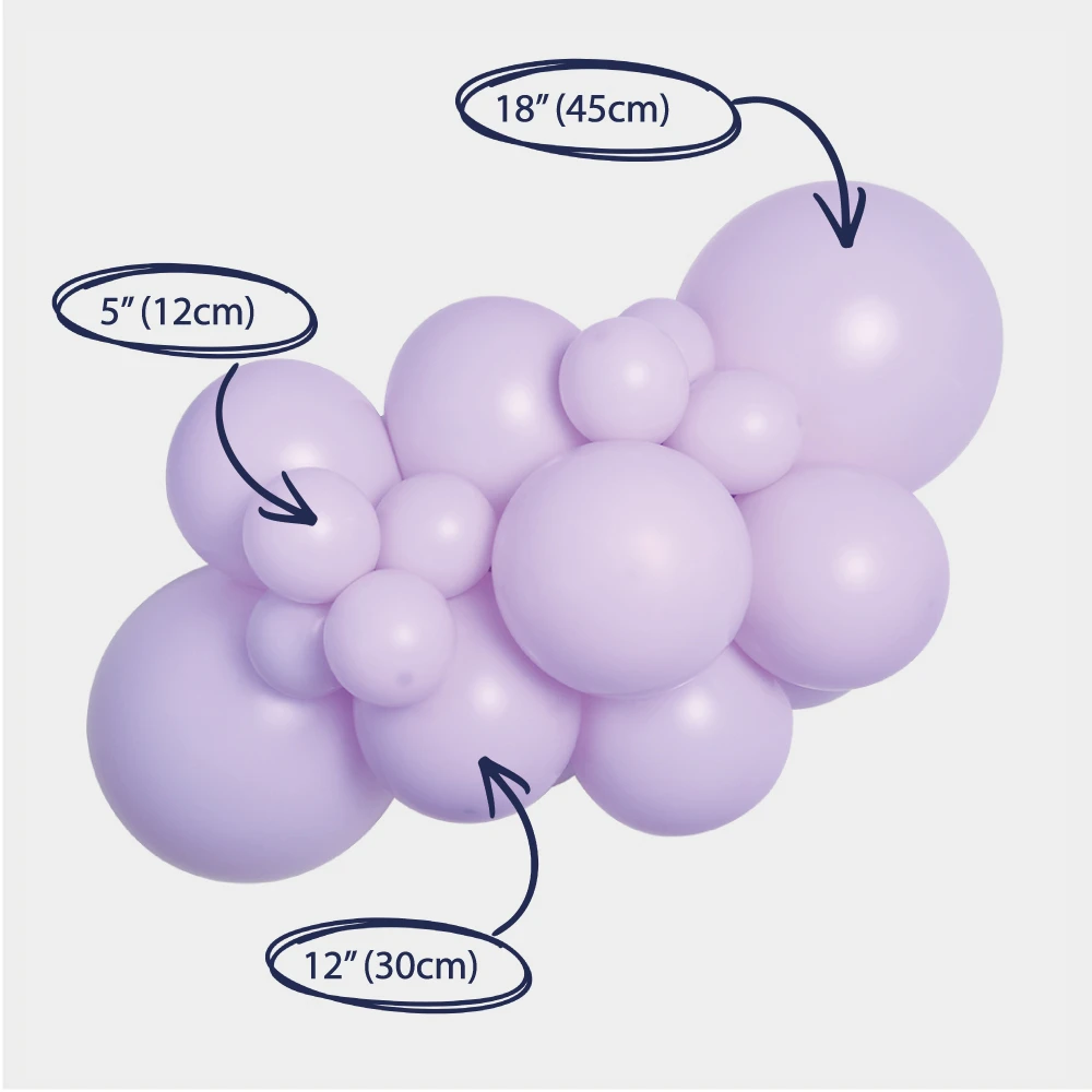 lawendowe pole balon lateksowy girlanda z rozmiarami fioletowy.webp