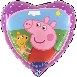 Balon foliowy Serce 18" (45 cm) - Świnka Peppa i Miś 