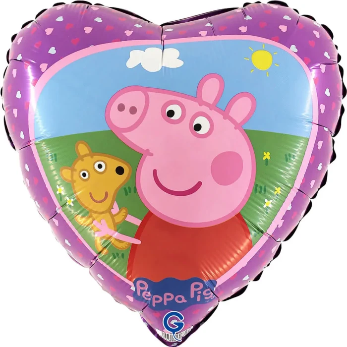 Balon foliowy Serce - Świnka Peppa i Miś 18" (45 cm)