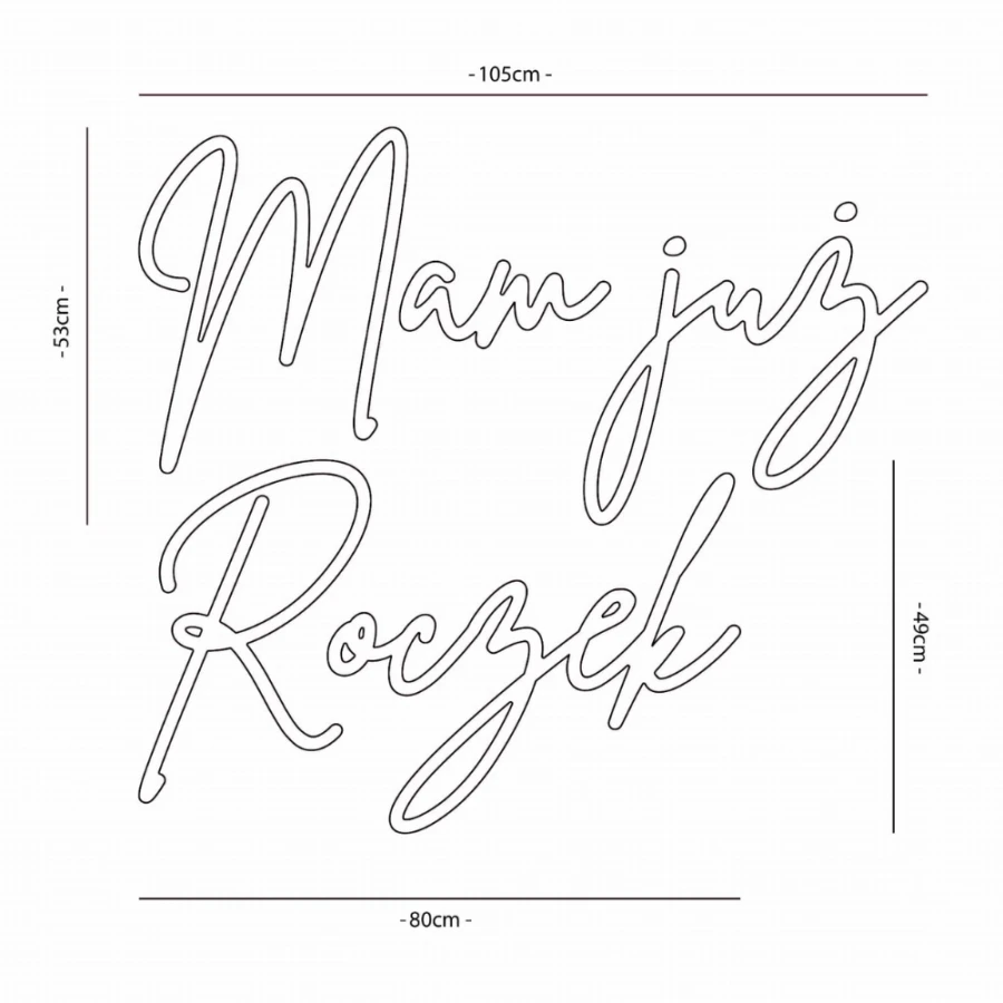 Napis led - Mam już roczek, wymiary neon