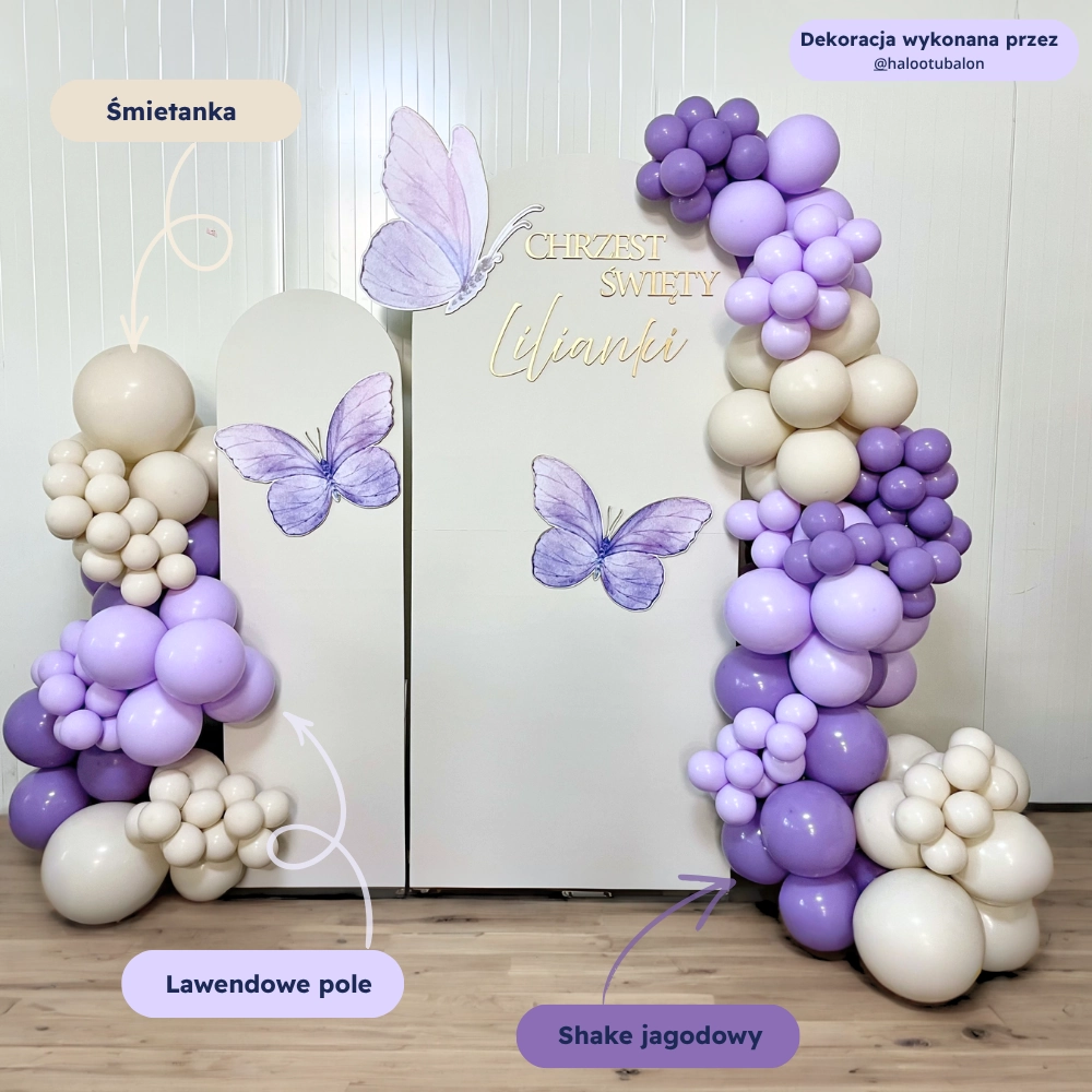 balony jasno fioletowe, lawendowe i kremowe