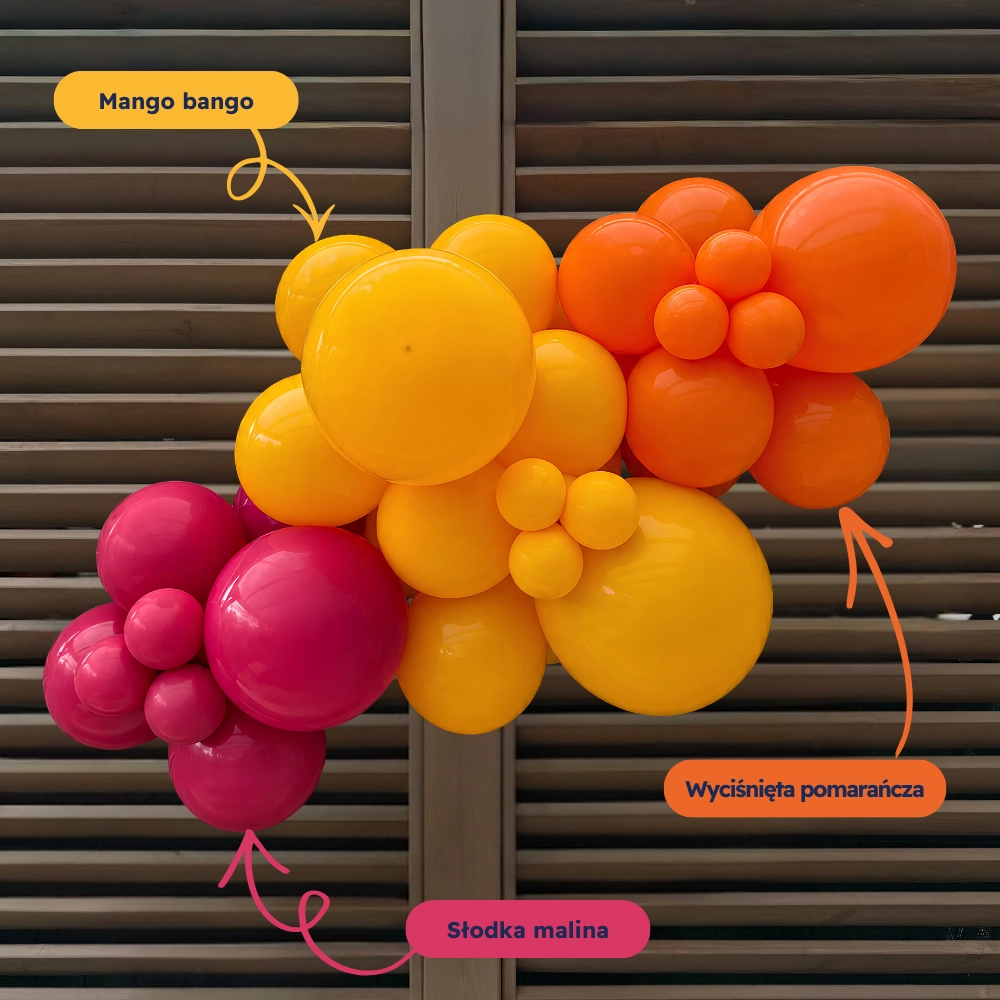 girlanda balonowa, mango bango, słodka malina i wyciśnięta pomarańcza.webp