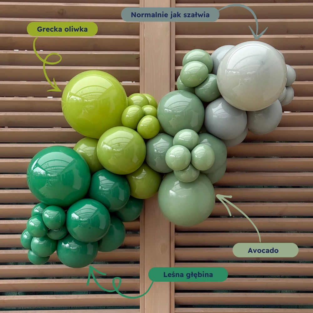 Girlanda balonowa – grecka oliwka, normalnie jak szałwia, leśna głębina, avocado Girlanda balonowa – grecka oliwka, normalnie jak szałwia, leśna głębina, avocado