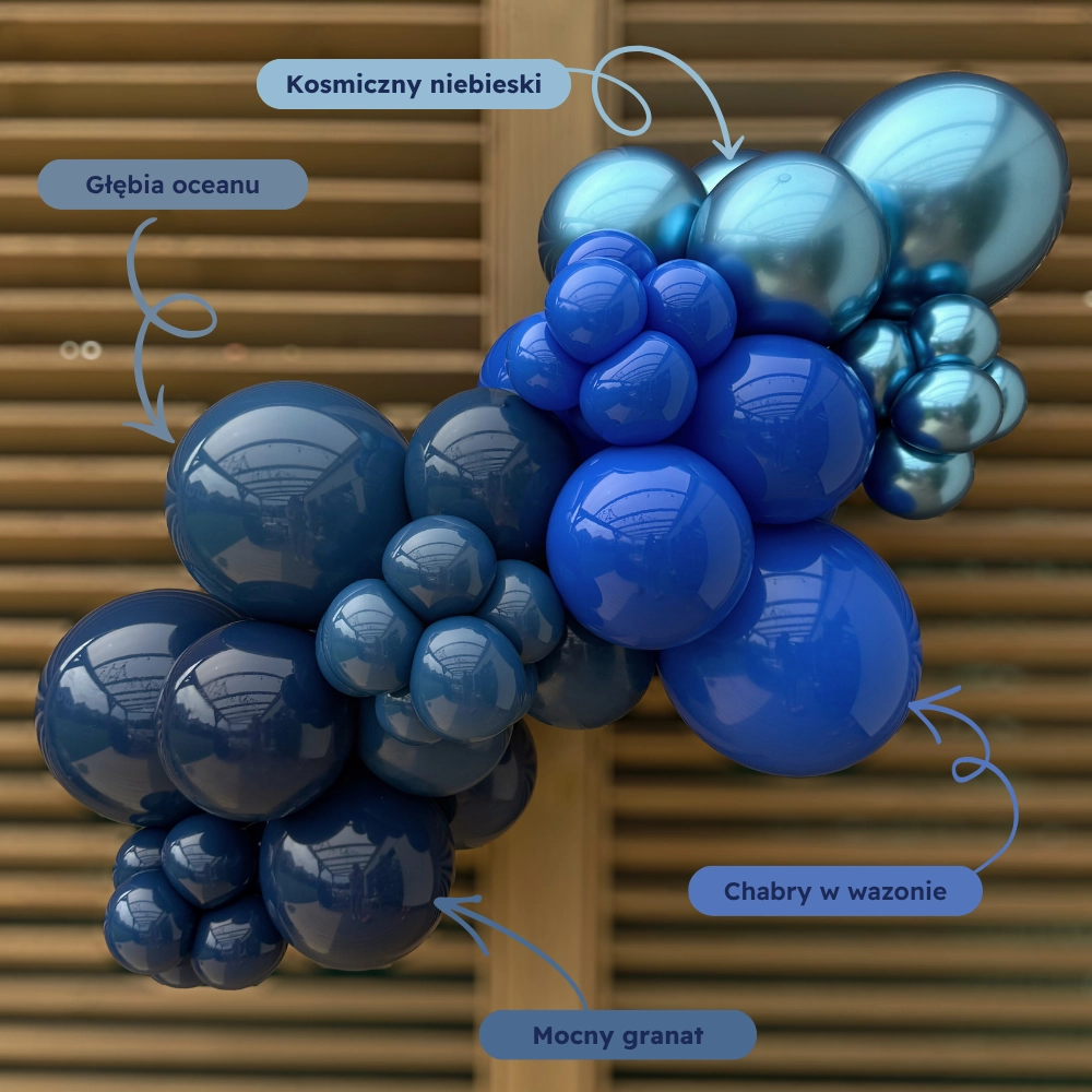 Girlanda balonowa – kosmiczny niebieski, głębia oceaniu, chabry w wazonie, mocny granat Girlanda balonowa – kosmiczny niebieski, głębia oceaniu, chabry w wazonie, mocny granat