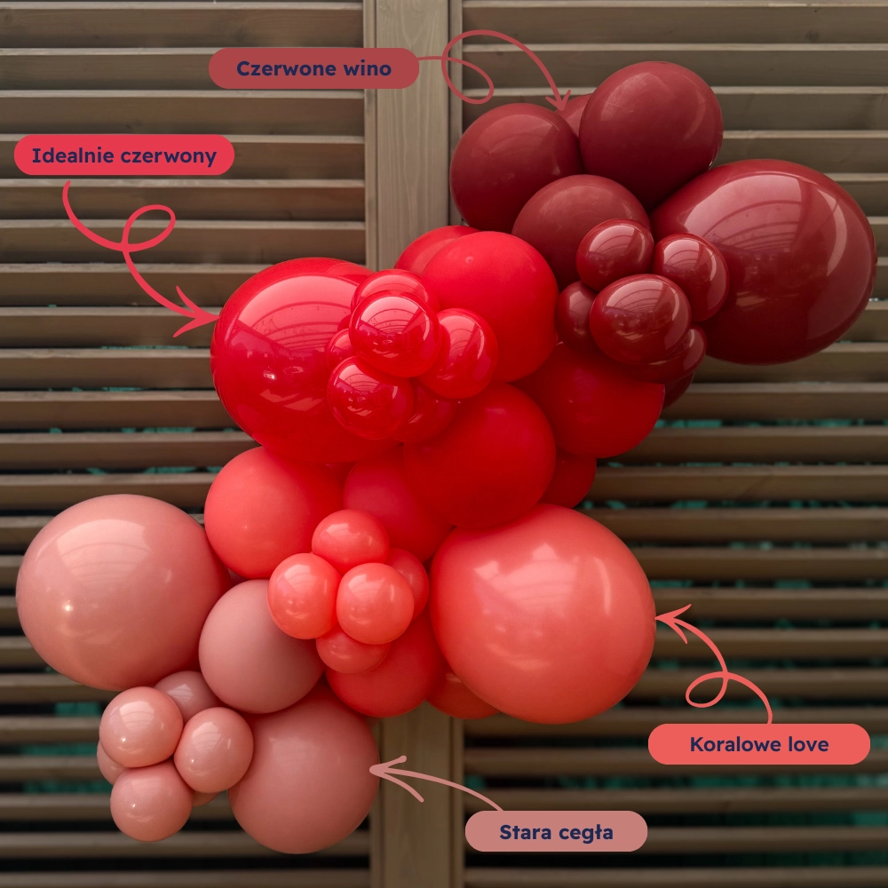 Girlanda balonowa – idealnie czerwony, czerwone wino, koralowe love, stara cegła Girlanda balonowa – idealnie czerwony, czerwone wino, koralowe love, stara cegła