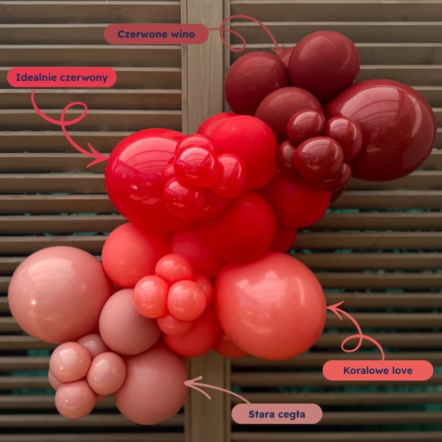 girlanda balonowa, idealnie czerwony, czerwone wino, koralowe love, stara cegła.webp