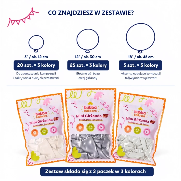 Girlanda balonowa - srebrno - kremowa.webp